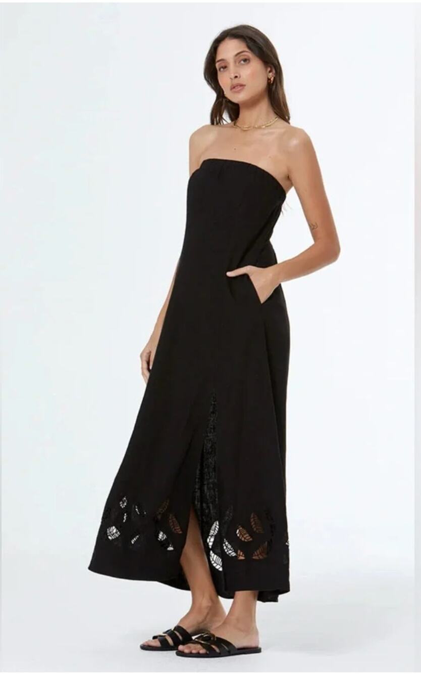 YFB Young Fabulous Broke NWT Goldcoast Linen Strapless Dress in Black // XS